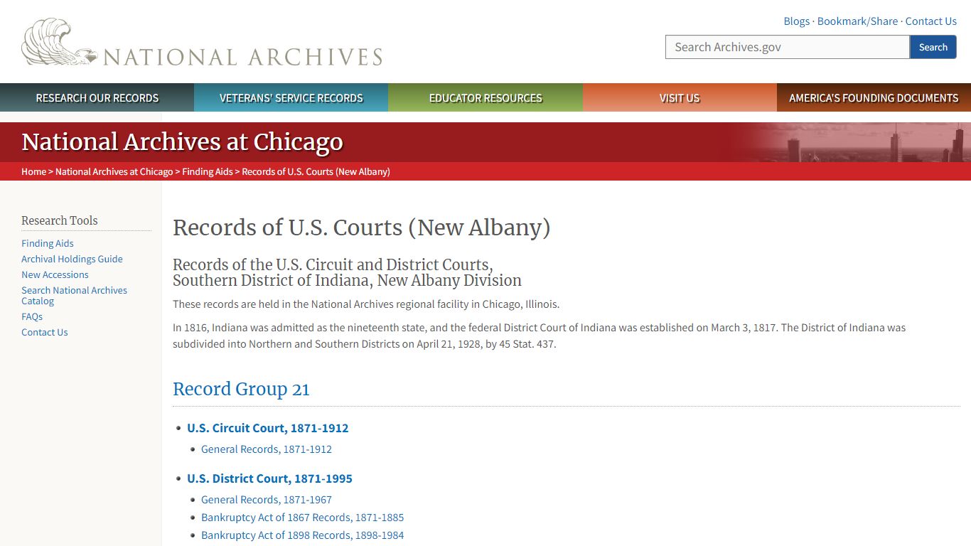 Records of U.S. Courts (New Albany) | National Archives