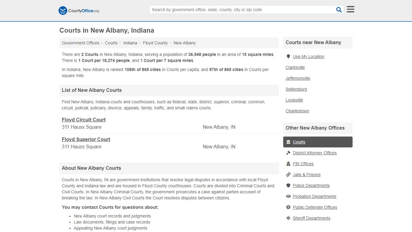 Courts - New Albany, IN (Court Records & Calendars) - County Office