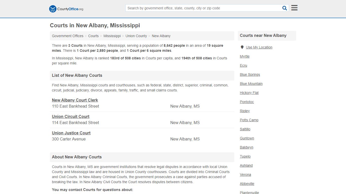 Courts - New Albany, MS (Court Records & Calendars)